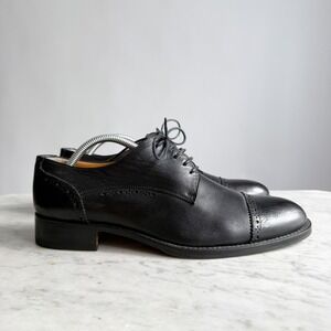 Burioni vtg black leather cap toe oxford shoes men's size‎ 9.5